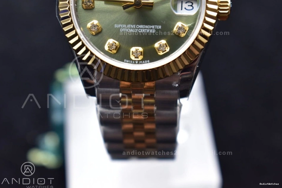 on Fluted 553 316L Comfortable WF Ladies Bracelet Markers and Syle Green DateJust Bezel 31 Steel 278289 Dial President 0512